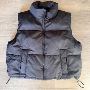 Hollister Womens Black Puffer Vest Mock Neck Full Zip Pockets Size Medium